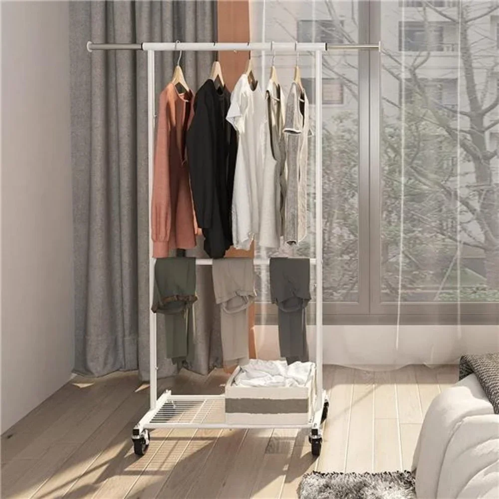 Simple Trending Standard Clothing Garment Rack, Extendable, White - Picture 7 of 7